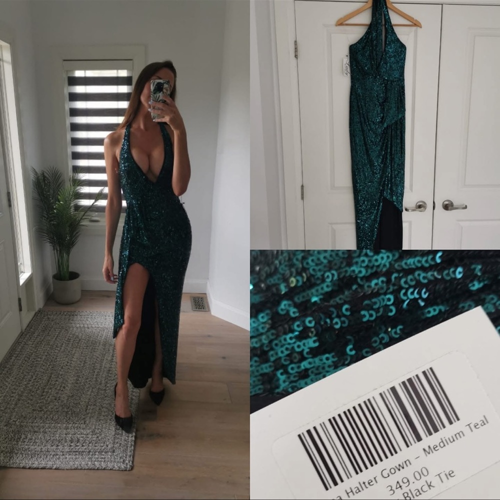 NWT Nookie Selena Sequin Teal Slit Dress Medium